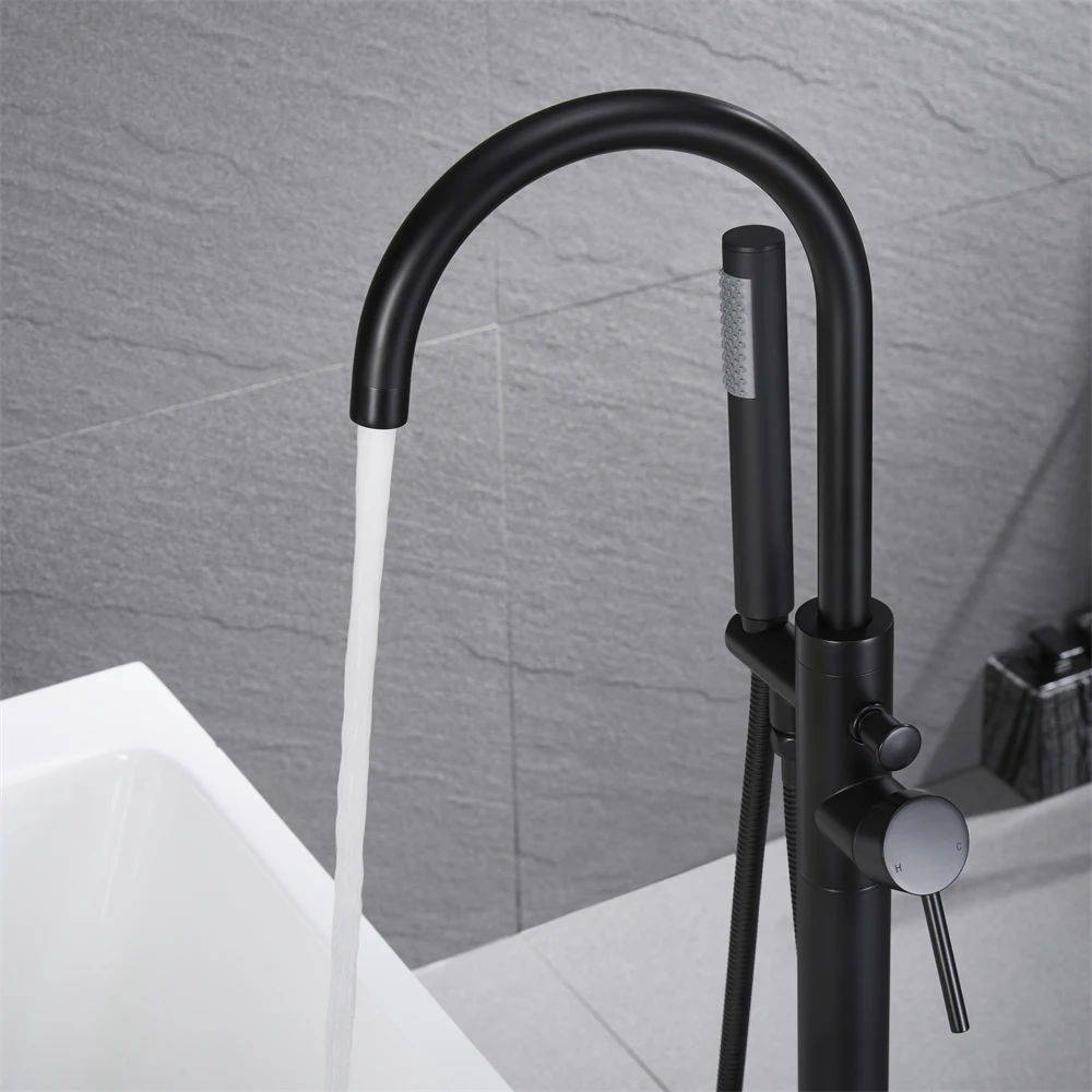 China Factory Supply Freestanding Matt Black Floor Mounted Bathroom Brass Bathtub Faucets With Hand Shower