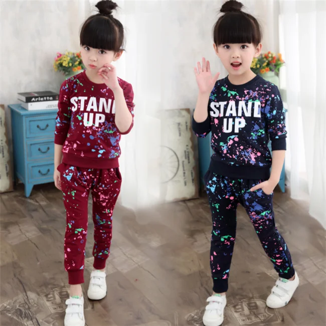 
SE1692 Wholesale junior girls Boutique spring Autumn casual sport suit custom girls 2 pcs sweatshirts Clothing set 