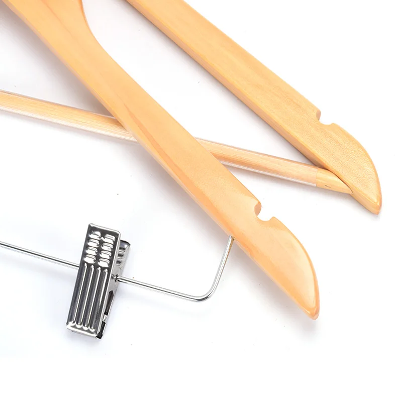 Factory wholesale Multifunctional solid wood pants hangers household with clip no trace hanger for shopping mall