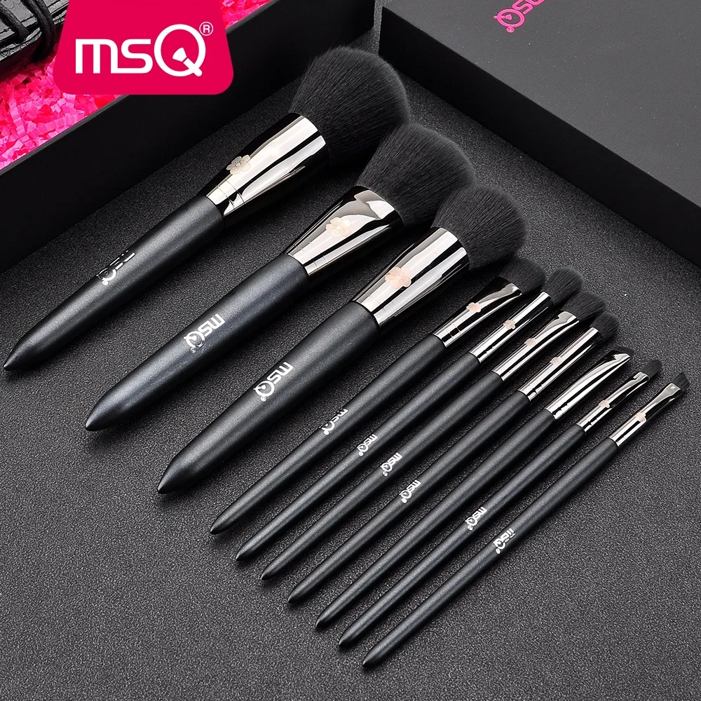 MSQ 10pcs classic Wholesale Private Label Makeup brush set copper ferrule with PU Leather Case