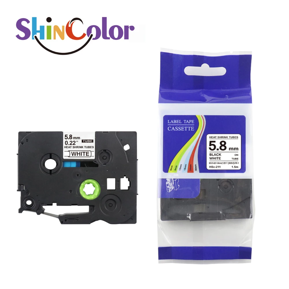 ShinColor черный на белом 5 8 мм Hse-211 термоусадочная трубка совместимая с лентами Brother Hs211 Hse211 этикетка