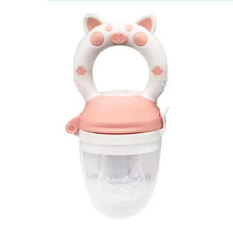 Hot Sell Small Cartoon Pig Handle Pacifier Feeder Food Grade Silicone Training Nipple Fresh Fruit Nibbler Teat Pacifier