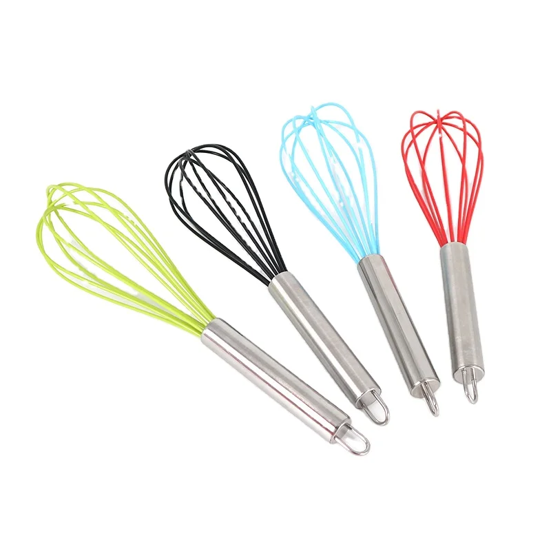 Multi-Color Mini Silicone Kitchen Whisks with Stainless Steel Handles Blending Stirring Whisking and Beating