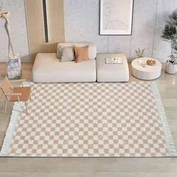Buffalo Plaid Rug Beige and Cream Checkered Area Rugs Farmhouse Hand-Woven Runner Buffalo Rugs for Bedroom Living Room