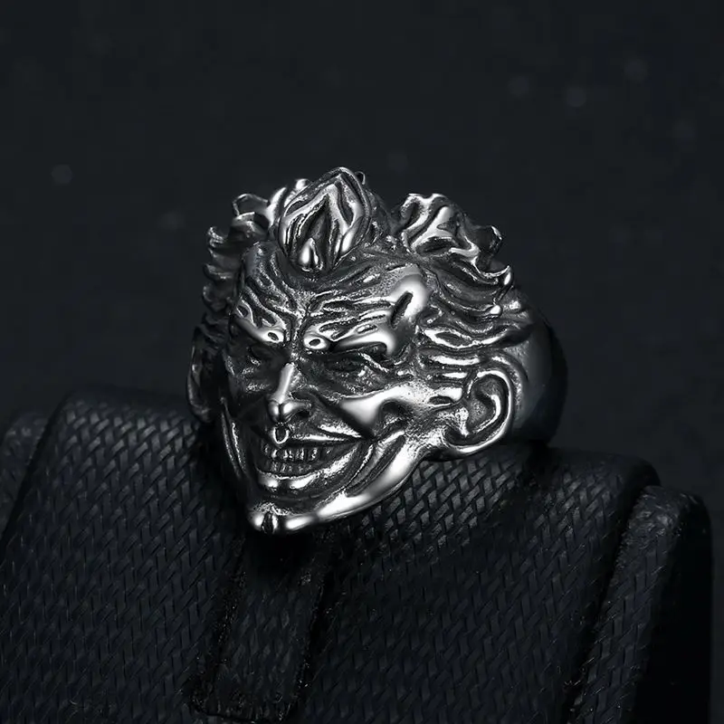 Wholesale High Quality New Punk Ring Personality Retro Rock Hip Hop Stainless Steel Clown Avatar Finger Ring For Men (SR087)