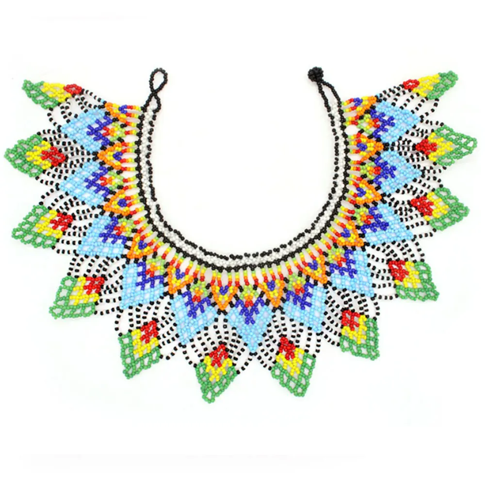 traditional african ancient ethnic princess tribal zulu beadwork beaded green bib statement necklaces jewelry