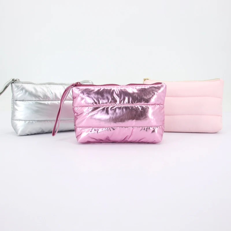 Custom Shockproof Light Weight Soft Cotton Padded Quilted Puffer Puffy Cosmetic Bags