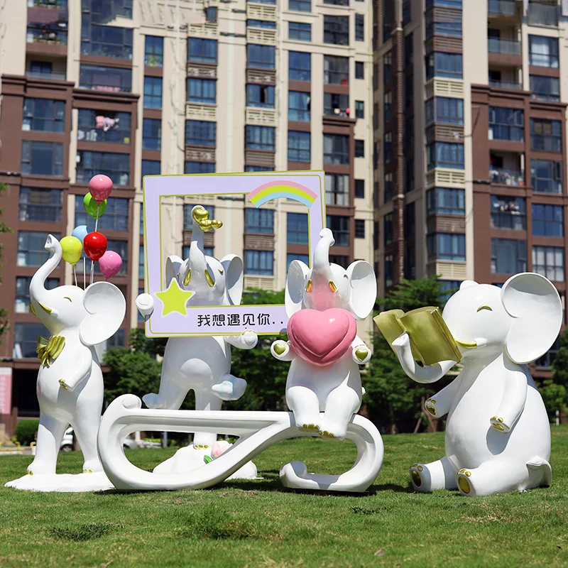 5 Foot Large Elephant Statue Outdoor Waterproof Big Elephant Fiberglass Sculpture Easter Decorations for Decoration