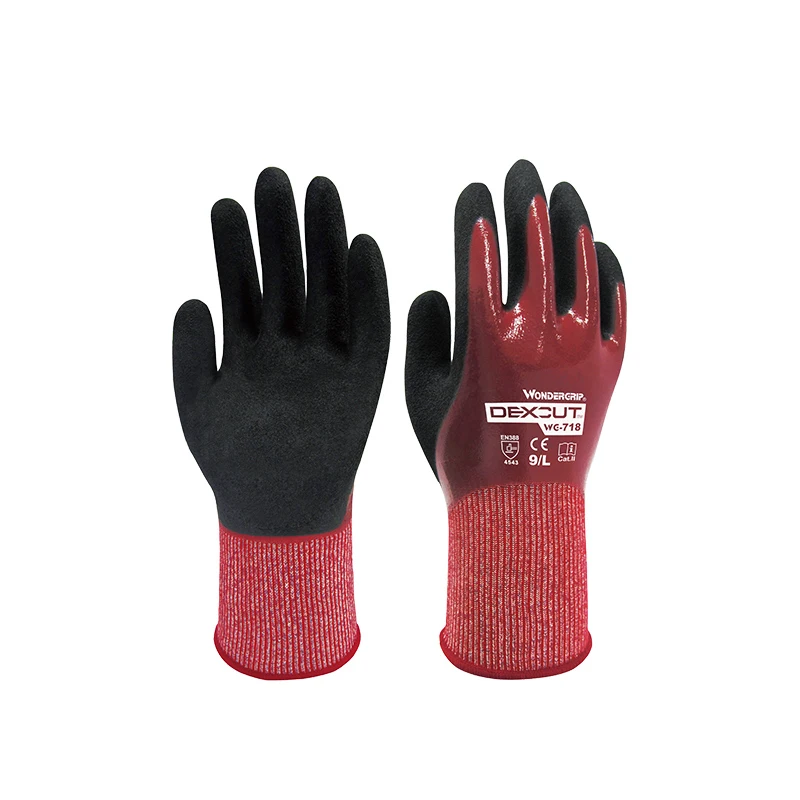 Wine Red Aramid Mineral Fiber Nitrile Rubber WG-718 Oil Cut Work Gloves