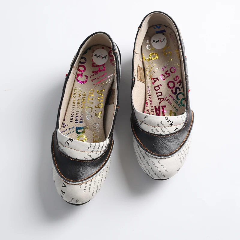 Leather Shallow Mouth Shoes Women Round Head Stitching Workplace White-Collar Shoes