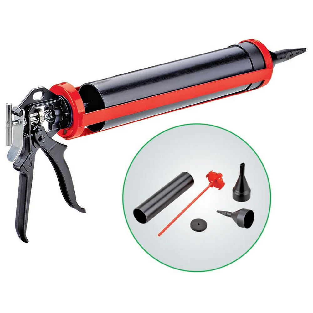 Color customizable manual caulking gun with nozzle