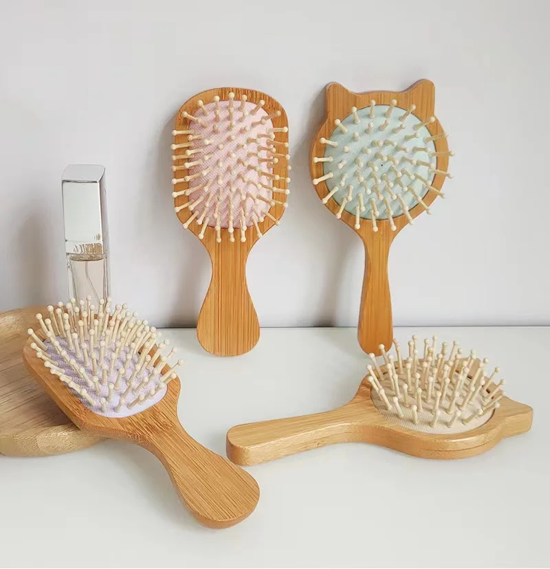 Natural Bristle Hair Scalp Massager Brush Natural Bamboo Massage Comb Wood Hair Brush