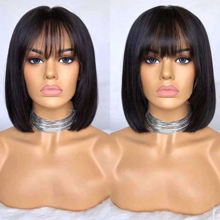 Aosun Hair Can be Dyed Cheap Non Lace Short Human Hair Wigs, Wholesale Straight/Curly Short Bob Wig With Bangs
