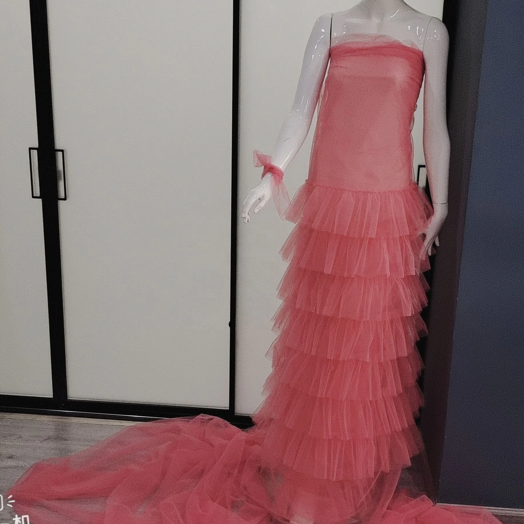 Pink Tulle Net Pleated Ruffles Cake Dress Fancy Mesh Net Ruffle Tulle Lace Fabric