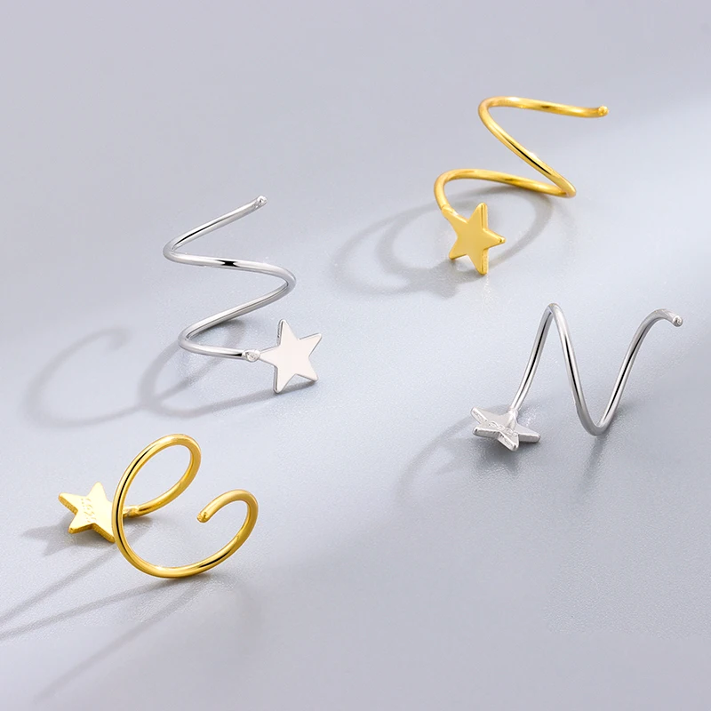 Simple Creative 925 Sterling Silver Star Studs Wrap Earring Women Girls Spiral Helix Ear Studs Cartilage Piercing