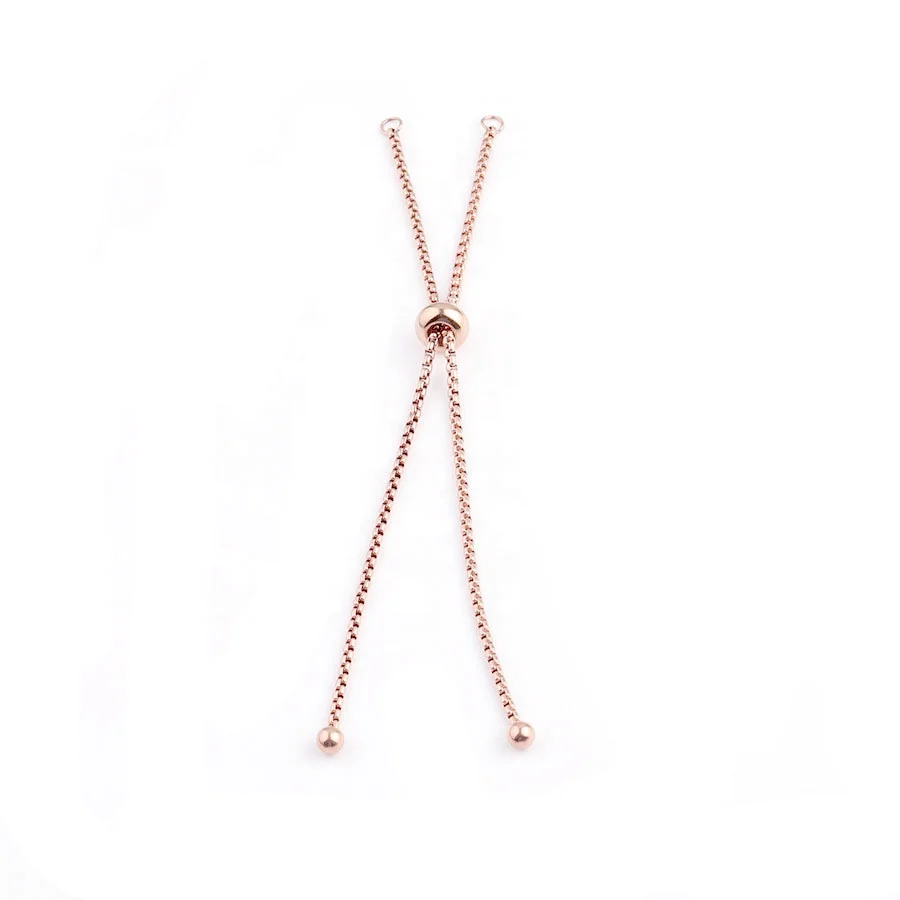 Customized Plastic Bead Stainless Steel Box Chain Adjustable Diy Chain Bolo Bracelet