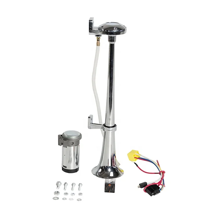 Factory sale customized zinc alloy material chrome truck trumpets single air horn with 12 volt solenoid valve
