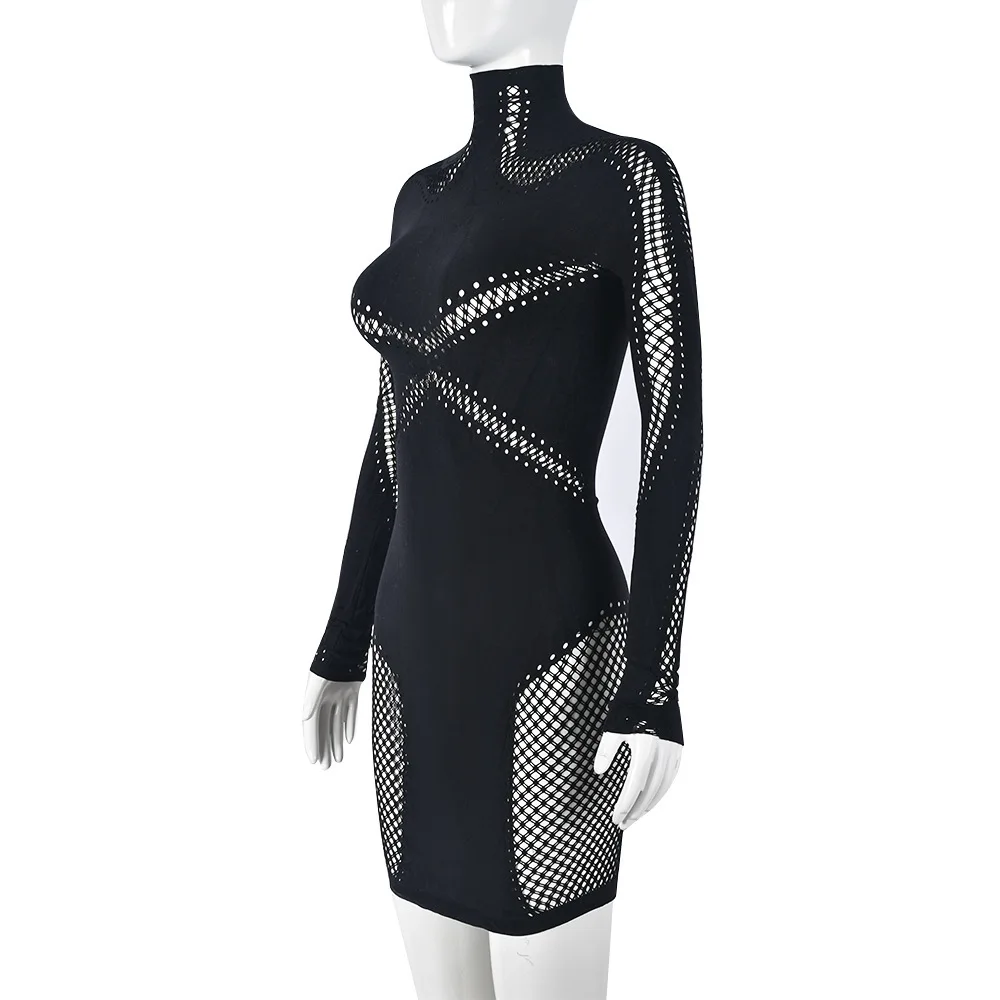 Free size long sleeve black dress tight bodycon hollow out womens dresses fashion 2014