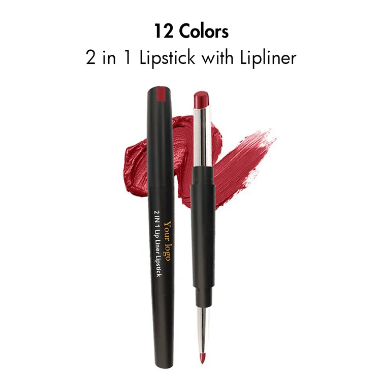 Низкий минимальный заказ 12 видов цветов 2 в 1 Lipliner, поставщик макияжа, высокопигментная долговечная помада с фирменной ярлыком, матовая помада Lipliner