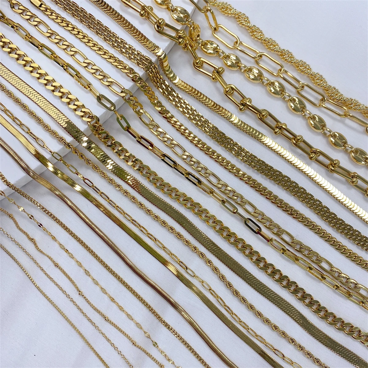 18k Jewelry High Quality Stainless Steel Cuban Link Chain 18k Gold Plated Rope Snake Figaro Chain for Man Women Necklace