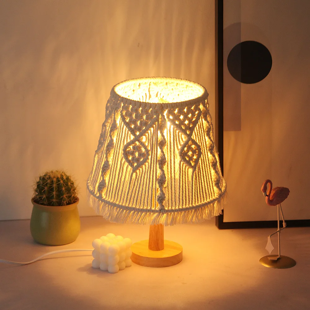 Premium Quality 100%Cotton  Bohemian Style Chandelier Macrame Desk Lamp Nordic Rustic Boho Lamp Shade