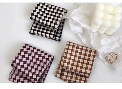 2021 new thin narrow long plaid silk scarf female temperament elegant hair band retro hair tie strap