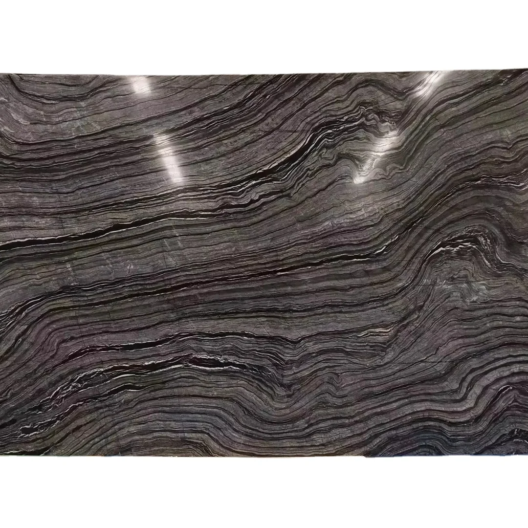 A Grade China Supply Indoor Wall Floor Customized Tile Bookmatch Exotic Popular Black Ancient Wooden Veins Marble Slab