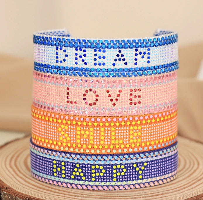 Custom Woven Bracelets Love Dream Happy Inspiring Jewelry Friendship Fabric Knitted Embroidered Bracelets