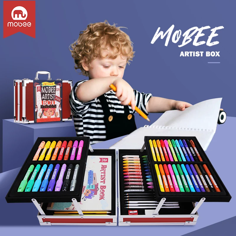 Mobee factory supplies art kit professional customized rainbow oil pastel wooden art supplies set for kids
