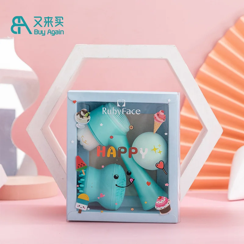 wholesale face brush kit silicone face facial cleansing brush makeup sponge set