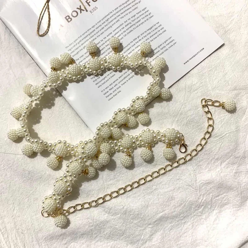 New Ladies Pearl Waist Chain Women Long Dress Decoration Custom Waist Chain Fashion Slim Pearl Chain Belt Wholesale