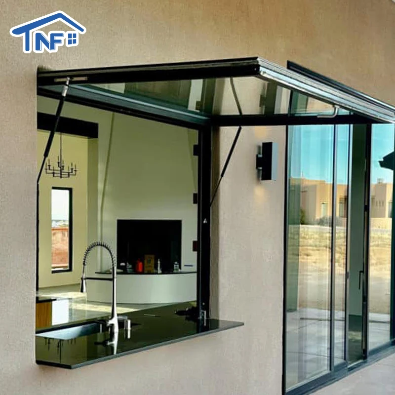 NF Kitchen Modern Aluminum Awning Window with Gas Strut Double Glazed Glass Swing Style for Enhanced Energy Efficiency Style
