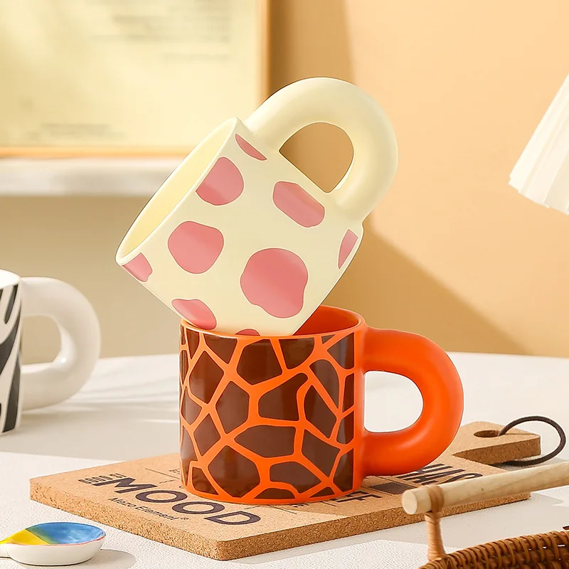 Cute Pink Panther Mug Cartoon Animal Striped Mug Zebra Coffee Mug Accept Custom Ceramic Cups