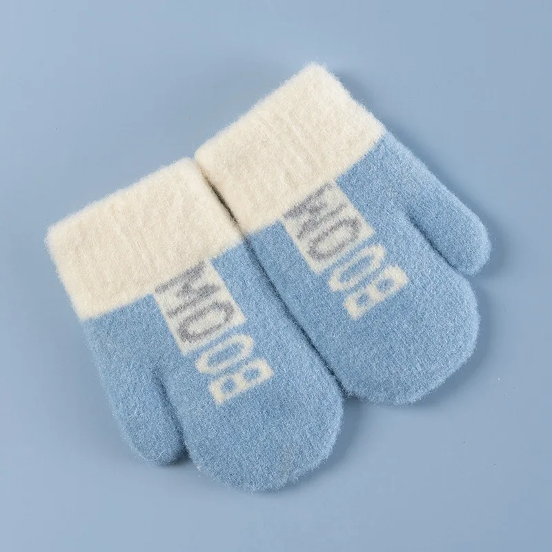 Kids knitted warm jacquard mittens gloves winter gloves wool gloves with sherpa lining