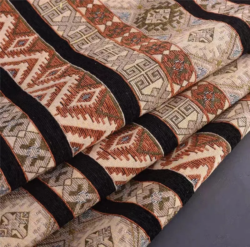 Polyester chenille jacquard sofa fabric diamond chenille jacquard for restaurant seat table cloth and picnic