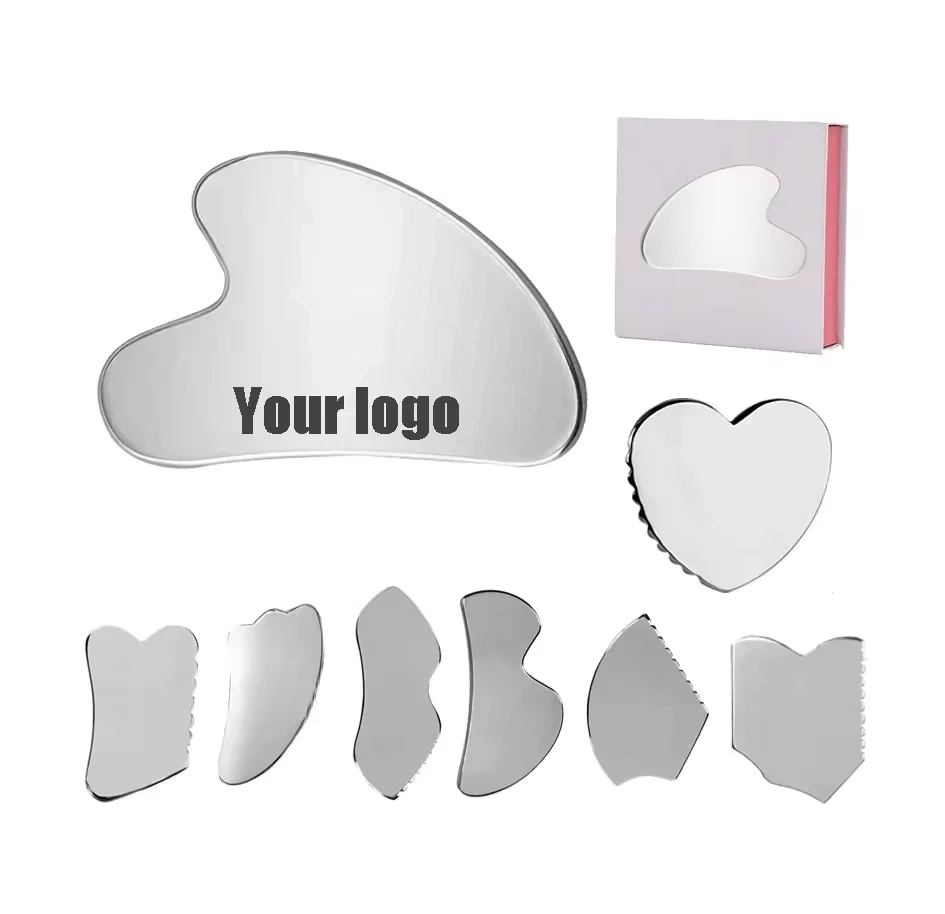 Cheap Custom Stainless Steel Gua Sha Facial Scraping Massage Tool Stainless Steel Metal Gua Sha Set Metal Guasha Board Skincare