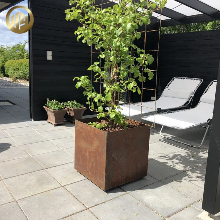 Outdoor Corten Steel Rusty Square Metal Plants Flower Box Planter