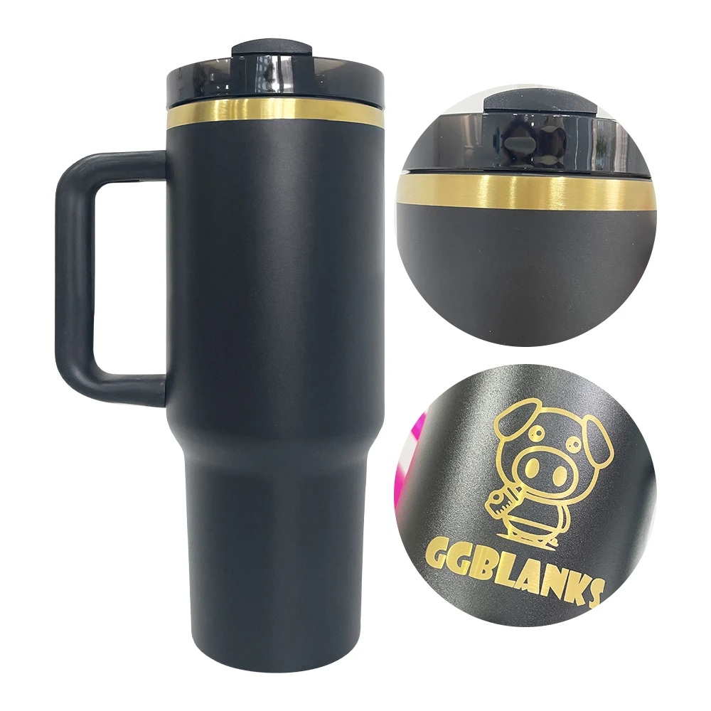 USA warehouse powder coated 40oz 30oz 20oz holographic rainbow plated car tumbler mugs cups with colored straw 2024 new style