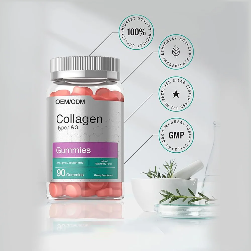 High Quality Food Supplements Support Hair Nail Growth Skin Healthy Collagen Gummies with Biotin+Vitamin C