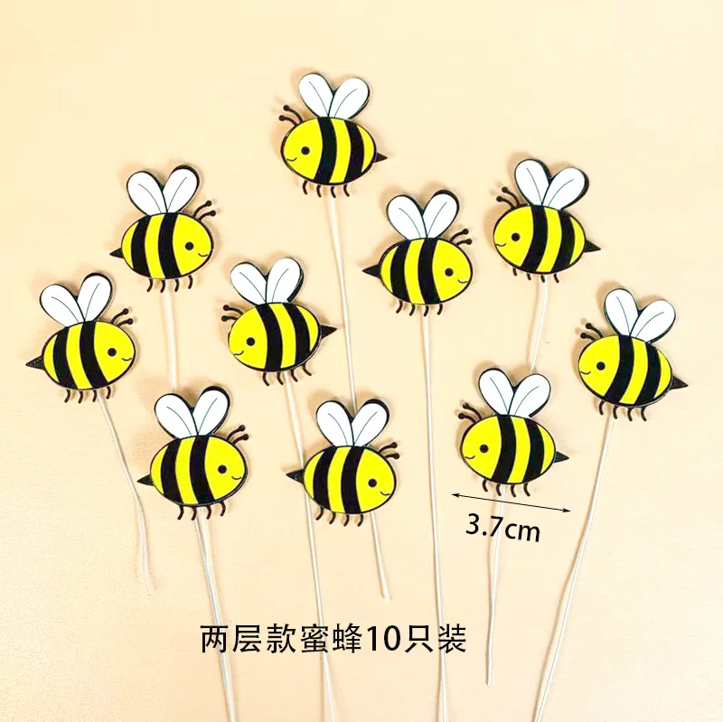 Wholesale happy birthday cake topper bee bear honeypot baking card summer fresh cartoon cake decoration