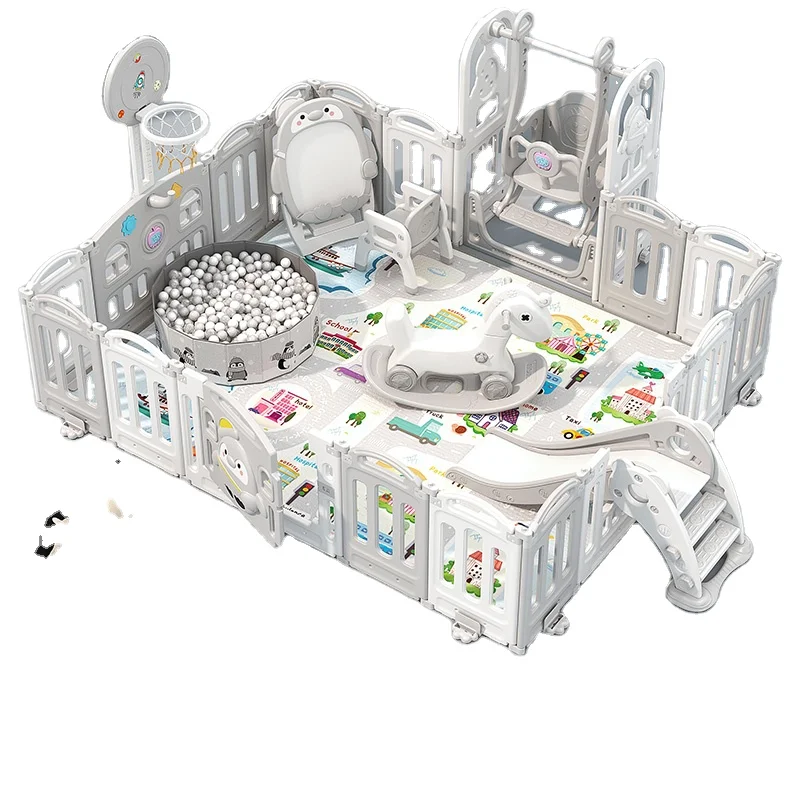 High quality safety children play fence Indoor Playground For Baby  Playpen  plastic enclosure swing slide combination