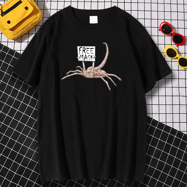 Alien Free Mask Printed T Shirt Brand Short Sleeve Men T Shirts Punk Hip Hop T-Shirts Vintage Crew neck Tops Cartoon Streetwear