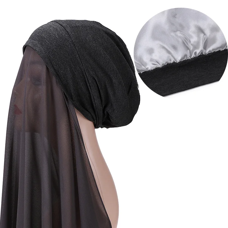 Newest Chiffon hijab with Satin Lined Bonnet Underscarf Custom made instant Hijab with Cap Silk Satin undercap