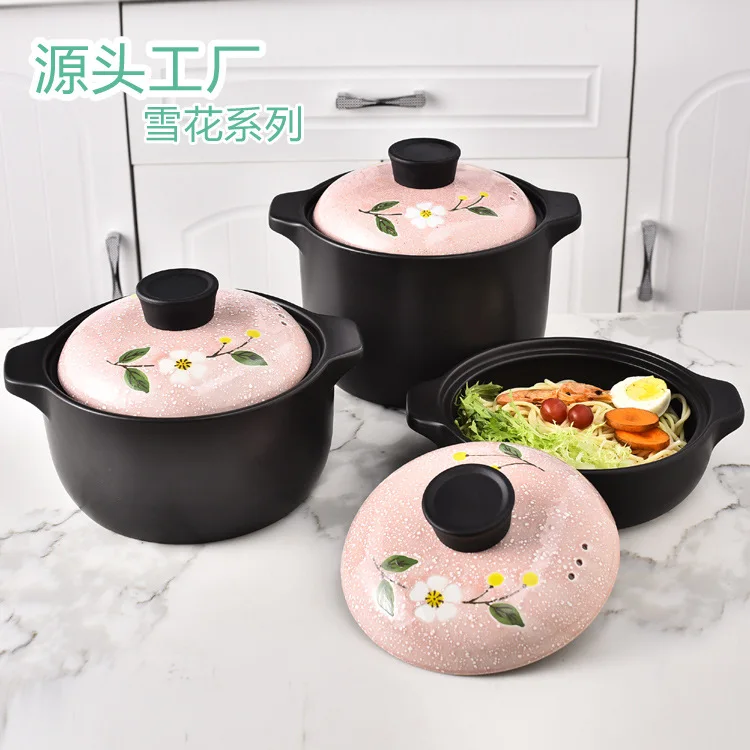Hot sales korean style flower casserole dish with lid ceramic round casserole pot dishes for kitchen cooking