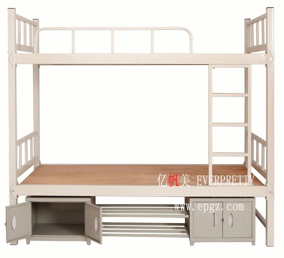 Everpretty Dormitory Steel Metal Bunk Bed with Two Big Cabinets