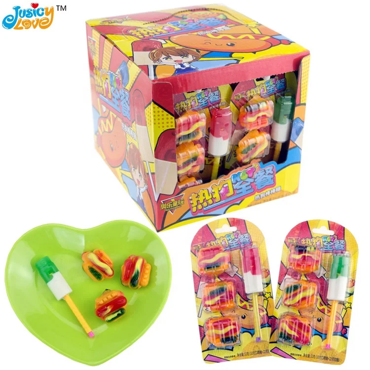 Wholesale Colorful Sweet Music Whistle Lollipop with Hot Dog Gummy Candy