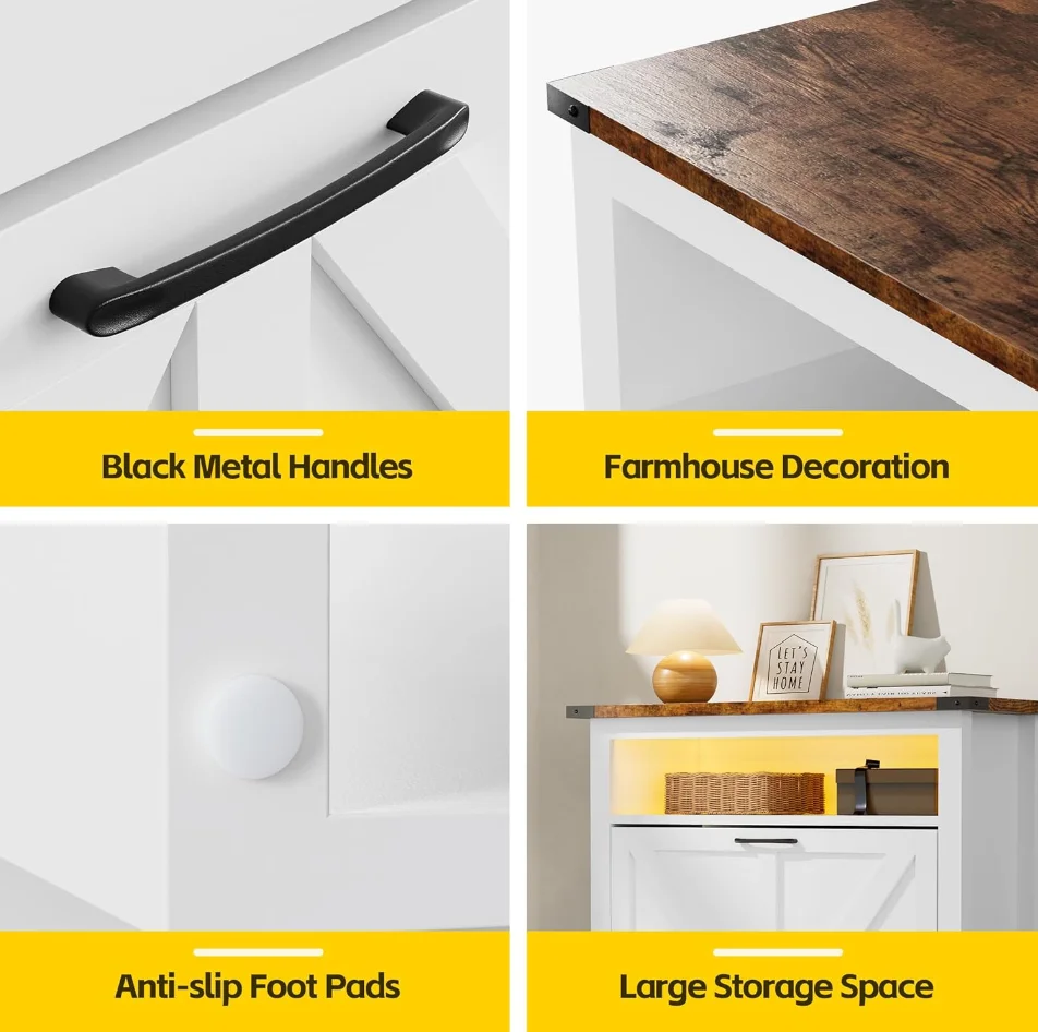 Shoe Cabinet with 2 Flip Drawers & Open Storage Space Entryway Shoe Storage Cabinet with LED Light Shoe Organizer for Entryway