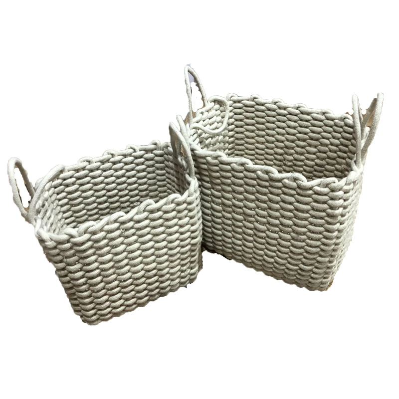 Woven Cotton Rope Basket Cube With Handle For Closet Cabinet Organizer Toys