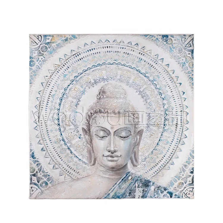 Custom Hand Paint In Buddha Wall Handmade Oil Painting Canvas Art In Blue Custom Wall Art For Home Decoration