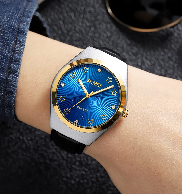 relojes hombre skmei 2058 luxury new design Blue stars 30m Waterproof belts leather watch for men